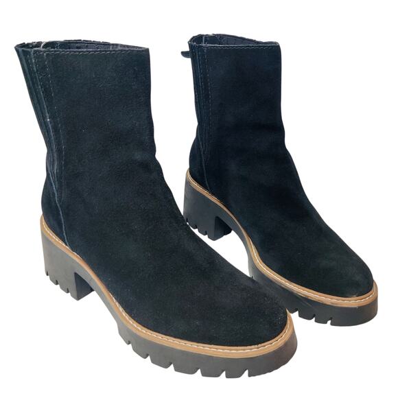 Dolce Vita Hopper Black Suede Chunky Platform Side Zip Boots 9 Retro Lug Sole - Picture 1 of 13